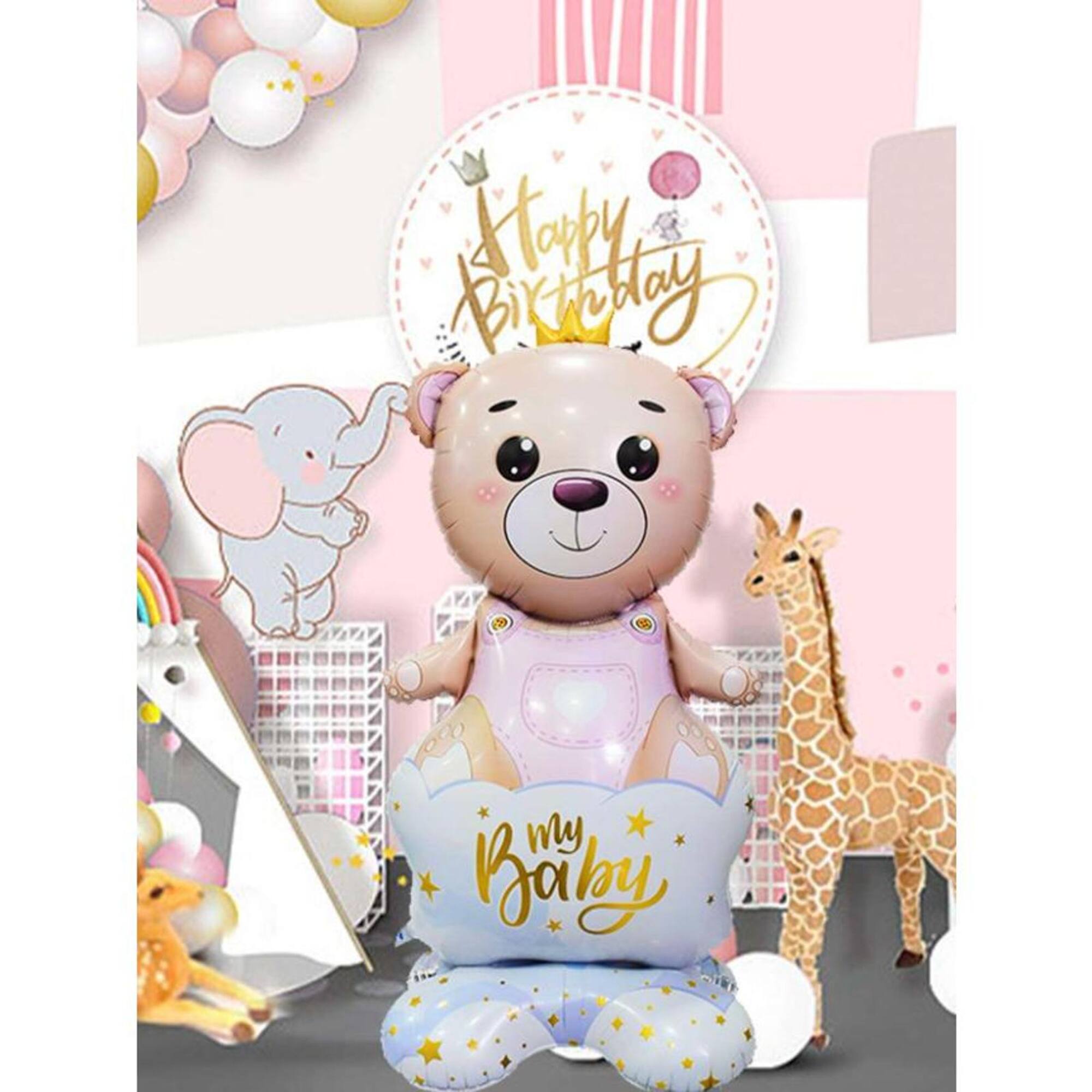 Wizardi Girl Bear with Crown Standing Foil Balloon Decoration